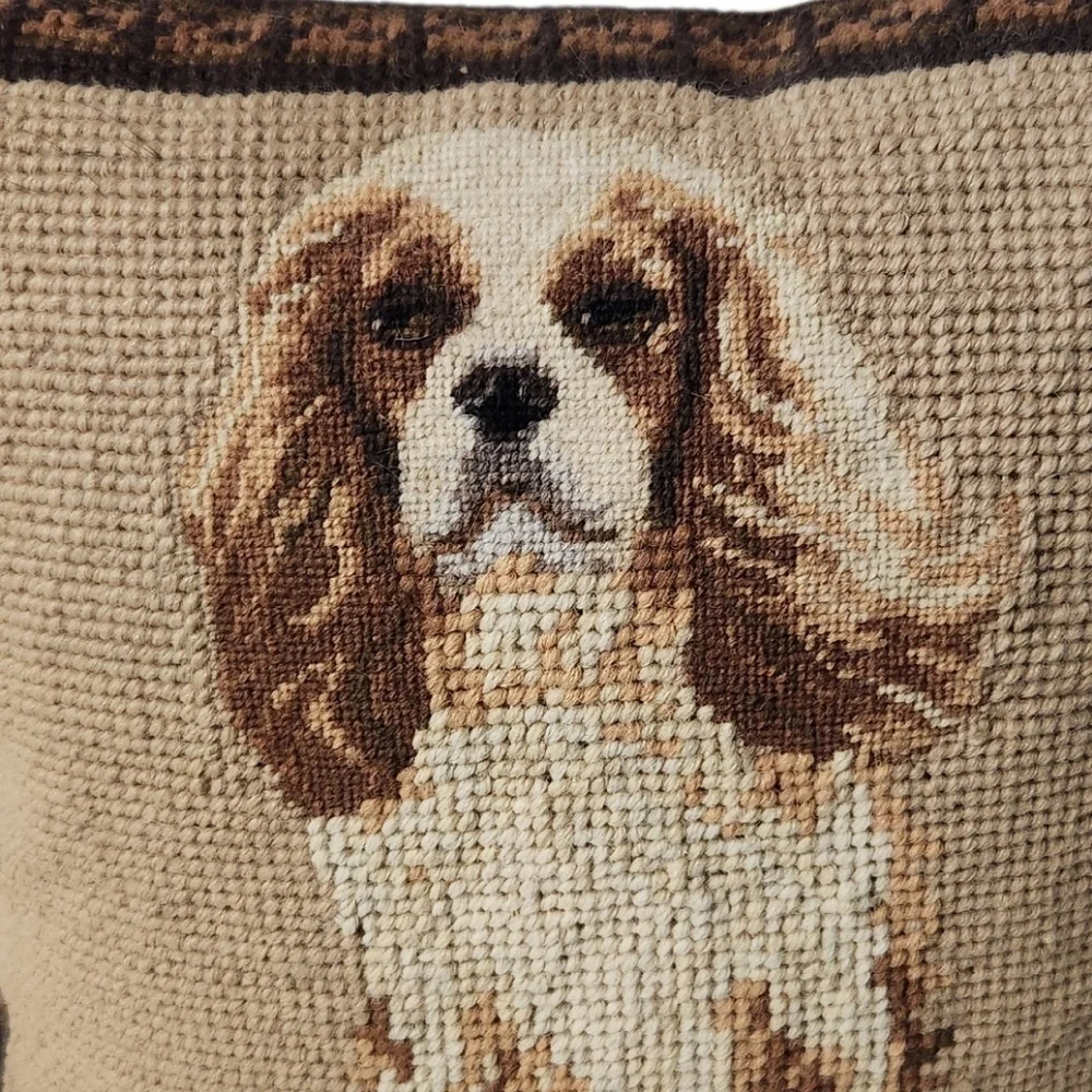 Cavalier King Charles Spaniel Vintage Wool Needlepoint Handmade Pillow 10x10